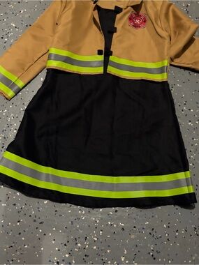 Girls' Firefighter Costume Dress with Reflective Trim - Tan & Black